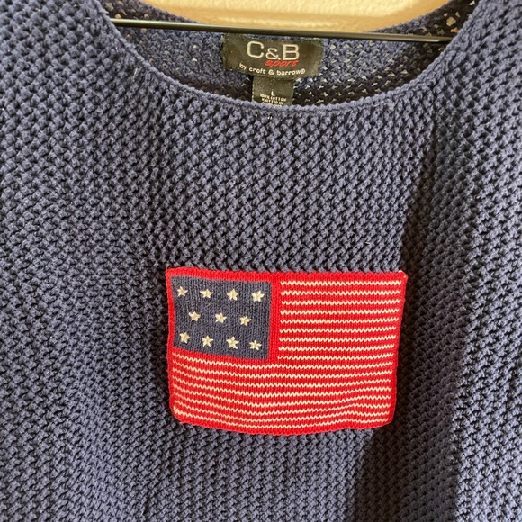 Vintage C&B 100% Cotton Knit Americana 🇺🇸 Cropped Crewneck Sweater Size L - Picture 2 of 4